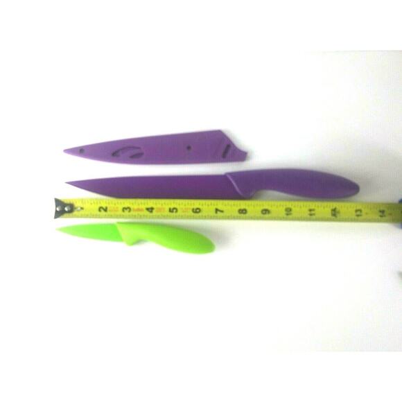 Stainless Steel Plastic Handled Knives Colorful With Sheaths Purple Green - Picture 11 of 12